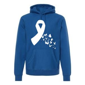 Butterfly White Ribbon Warrior Lung Cancer Awareness Cute Gift Premium Hoodie