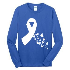 Butterfly White Ribbon Warrior Lung Cancer Awareness Cute Gift Tall Long Sleeve T-Shirt