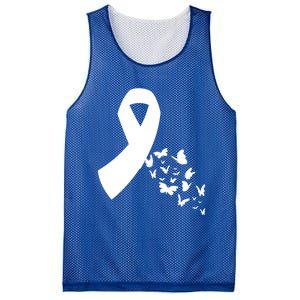 Butterfly White Ribbon Warrior Lung Cancer Awareness Cute Gift Mesh Reversible Basketball Jersey Tank