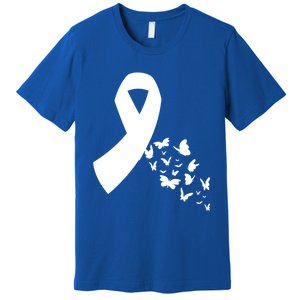 Butterfly White Ribbon Warrior Lung Cancer Awareness Cute Gift Premium T-Shirt