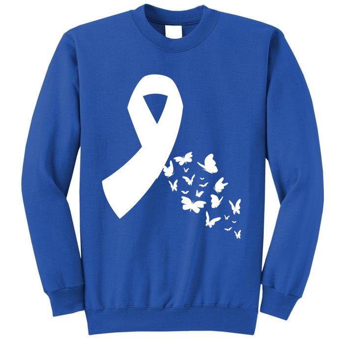 Butterfly White Ribbon Warrior Lung Cancer Awareness Cute Gift Tall Sweatshirt