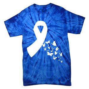 Butterfly White Ribbon Warrior Lung Cancer Awareness Cute Gift Tie-Dye T-Shirt