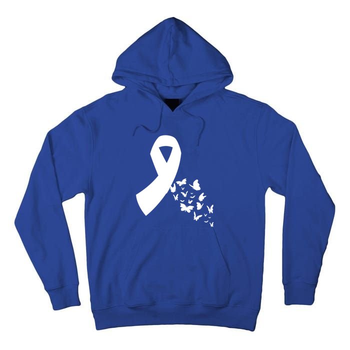 Butterfly White Ribbon Warrior Lung Cancer Awareness Cute Gift Tall Hoodie