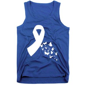 Butterfly White Ribbon Warrior Lung Cancer Awareness Cute Gift Tank Top