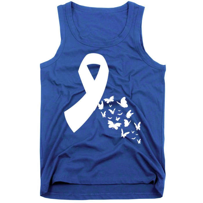 Butterfly White Ribbon Warrior Lung Cancer Awareness Cute Gift Tank Top