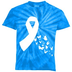 Butterfly White Ribbon Warrior Lung Cancer Awareness Cute Gift Kids Tie-Dye T-Shirt