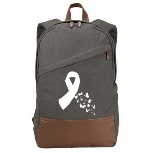 Butterfly White Ribbon Warrior Lung Cancer Awareness Cute Gift Cotton Canvas Backpack