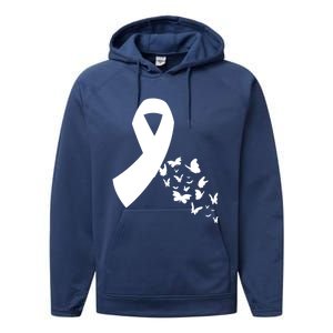 Butterfly White Ribbon Warrior Lung Cancer Awareness Cute Gift Performance Fleece Hoodie