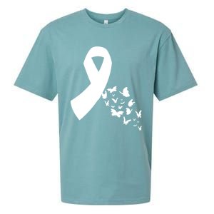 Butterfly White Ribbon Warrior Lung Cancer Awareness Cute Gift Sueded Cloud Jersey T-Shirt