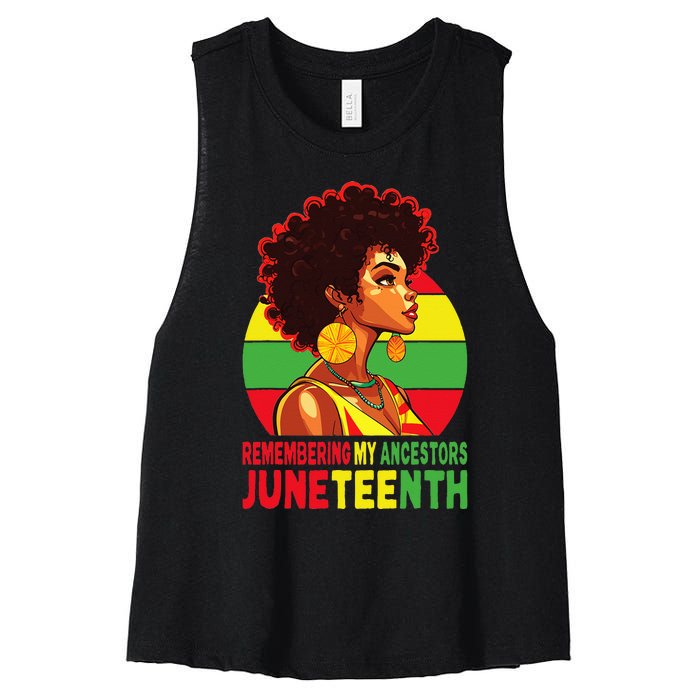 Black Wo Remembering My Ancestors Juneteenth Women's Racerback Cropped Tank