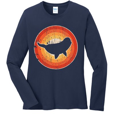 Beluga Whale Retro Vintage 60s 70s Sunset Sea Animal Lovers Ladies Long Sleeve Shirt