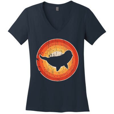 Beluga Whale Retro Vintage 60s 70s Sunset Sea Animal Lovers Women's V-Neck T-Shirt