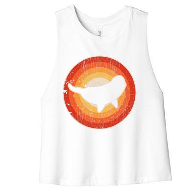 Beluga Whale Retro Vintage 60s 70s Sunset Sea Animal Lovers Women's Racerback Cropped Tank