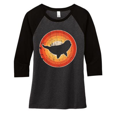 Beluga Whale Retro Vintage 60s 70s Sunset Sea Animal Lovers Women's Tri-Blend 3/4-Sleeve Raglan Shirt