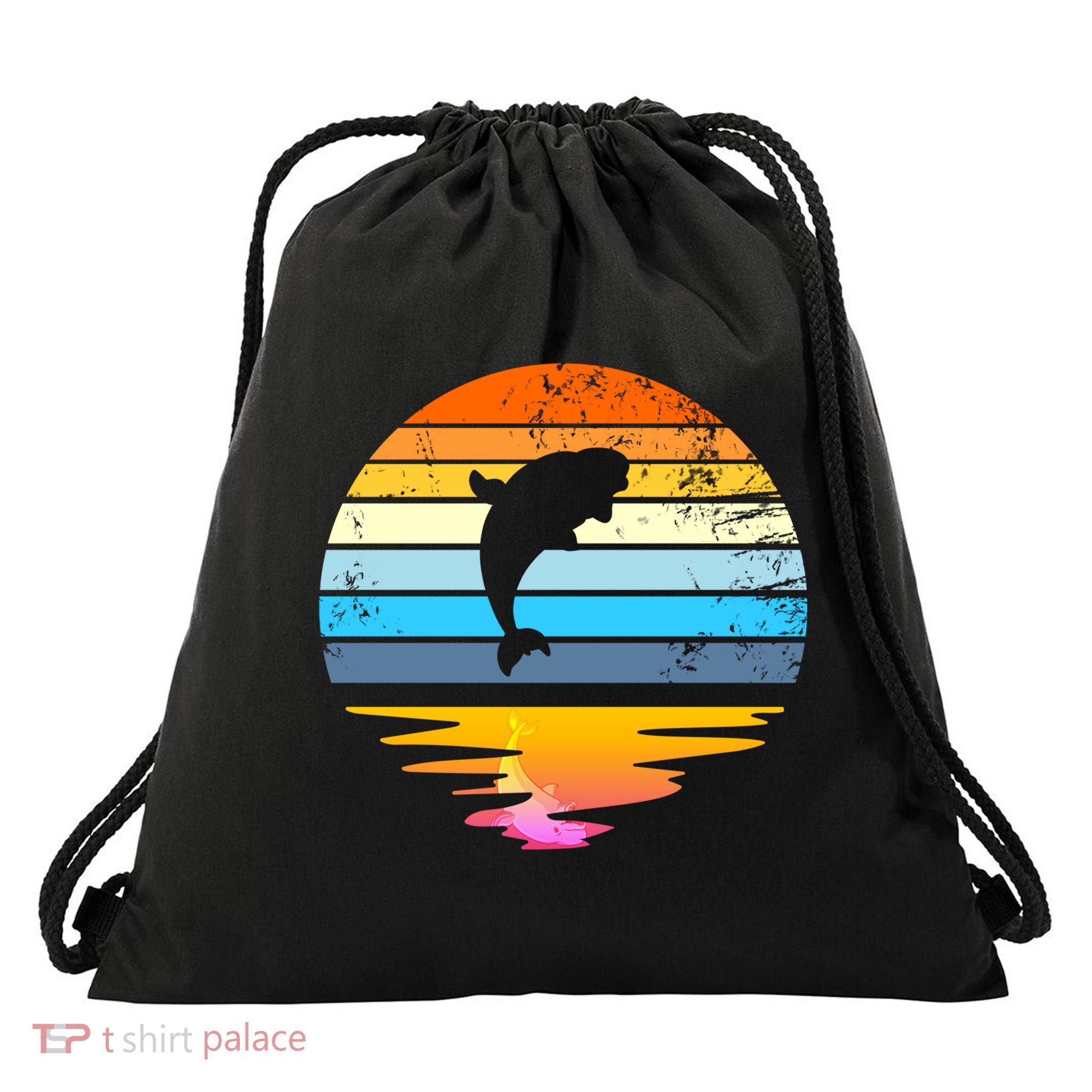 Beluga Whale Retro Sunset Save The Whales Beluga Meaningful Gift Drawstring Bag