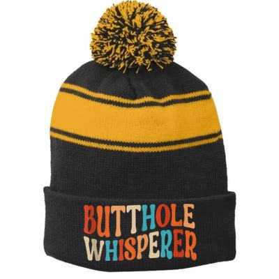 Butthole Whisperer Retro Sarcastic Jokes Funny Stripe Pom Pom Beanie