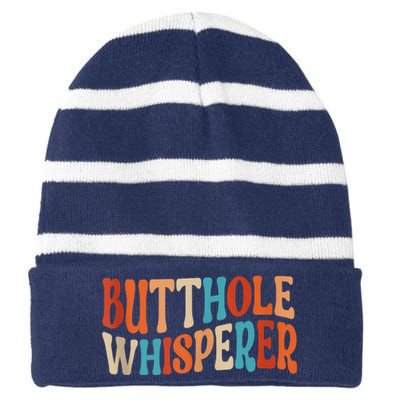 Butthole Whisperer Retro Sarcastic Jokes Funny Striped Beanie with Solid Band