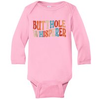 Butthole Whisperer Retro Sarcastic Jokes Funny Baby Long Sleeve Bodysuit