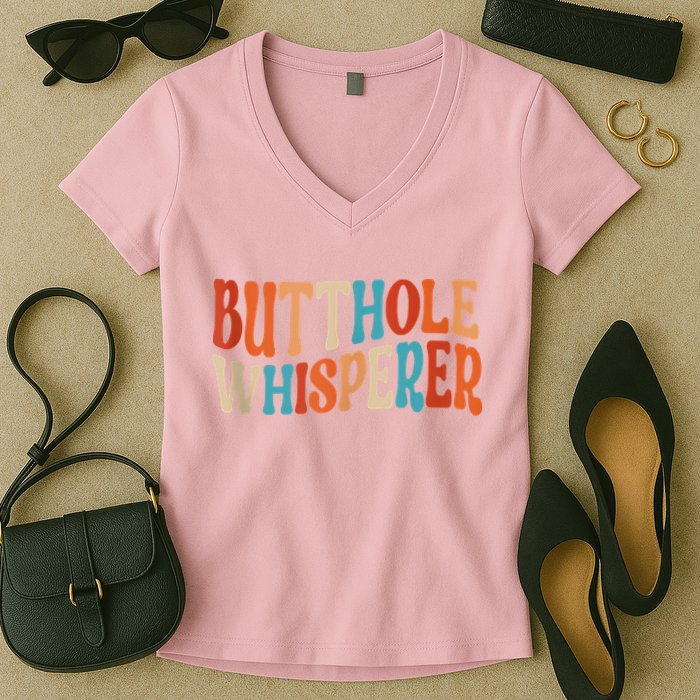 Butthole Whisperer Retro Sarcastic Jokes Funny Women's V-Neck T-Shirt