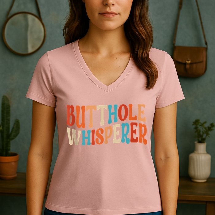 Butthole Whisperer Retro Sarcastic Jokes Funny Women's V-Neck T-Shirt