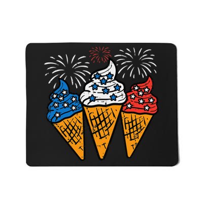 Blue White Red Ice Cream Cone US Flag 4th Of July Patriotic Mousepad