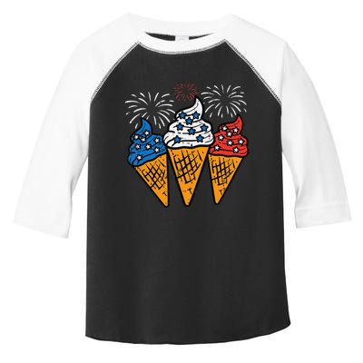 Blue White Red Ice Cream Cone US Flag 4th Of July Patriotic Toddler Fine Jersey T-Shirt