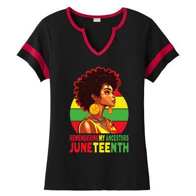 Black Women Remembering My Ancestors Juneteenth Ladies Halftime Notch Neck Tee