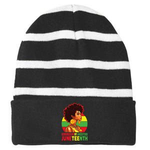 Black Women Remembering My Ancestors Juneteenth Striped Beanie with Solid Band