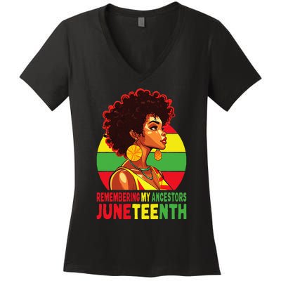 Black Women Remembering My Ancestors Juneteenth Women's V-Neck T-Shirt