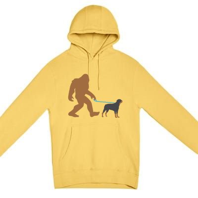 Bigfoot Walking Rottweiler Dog Funny Sasquatch Gift Premium Pullover Hoodie