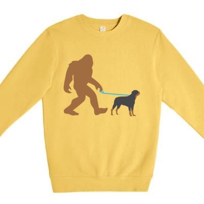 Bigfoot Walking Rottweiler Dog Funny Sasquatch Gift Premium Crewneck Sweatshirt