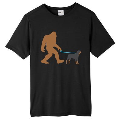 Bigfoot Walking Rottweiler Dog Funny Sasquatch Gift Tall Fusion ChromaSoft Performance T-Shirt