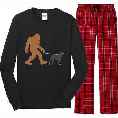 Bigfoot Walking Rottweiler Dog Funny Sasquatch Gift Long Sleeve Pajama Set