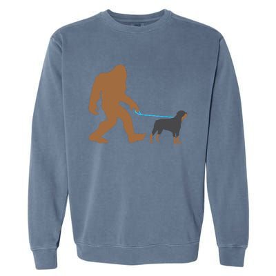 Bigfoot Walking Rottweiler Dog Funny Sasquatch Gift Garment-Dyed Sweatshirt