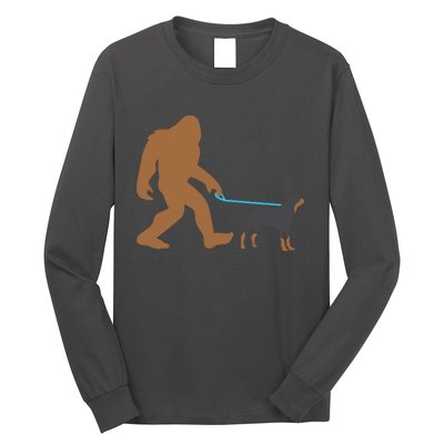 Bigfoot Walking Rottweiler Dog Funny Sasquatch Gift Long Sleeve Shirt