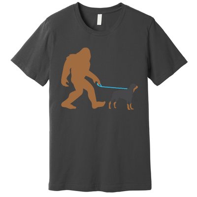 Bigfoot Walking Rottweiler Dog Funny Sasquatch Gift Premium T-Shirt