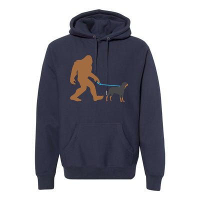 Bigfoot Walking Rottweiler Dog Funny Sasquatch Gift Premium Hoodie