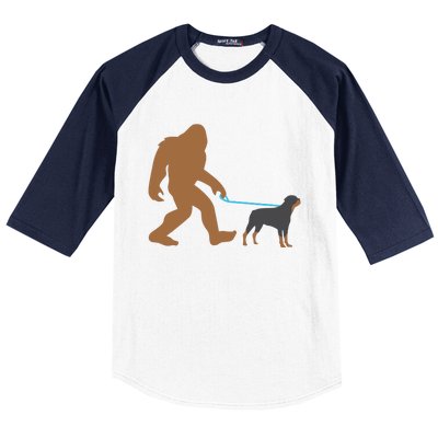 Bigfoot Walking Rottweiler Dog Funny Sasquatch Gift Baseball Sleeve Shirt