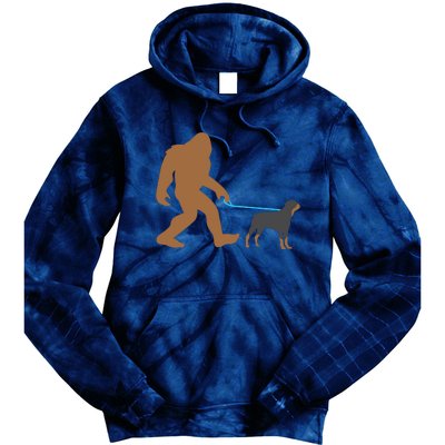 Bigfoot Walking Rottweiler Dog Funny Sasquatch Gift Tie Dye Hoodie