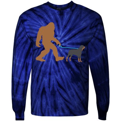 Bigfoot Walking Rottweiler Dog Funny Sasquatch Gift Tie-Dye Long Sleeve Shirt