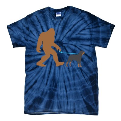 Bigfoot Walking Rottweiler Dog Funny Sasquatch Gift Tie-Dye T-Shirt