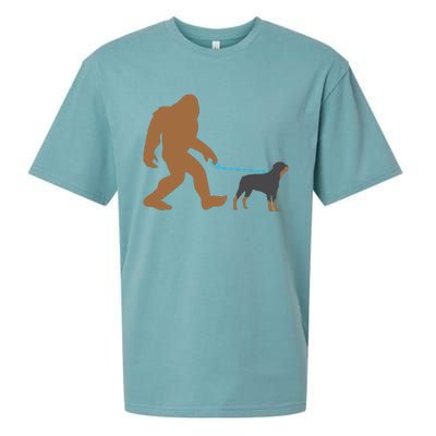 Bigfoot Walking Rottweiler Dog Funny Sasquatch Gift Sueded Cloud Jersey T-Shirt