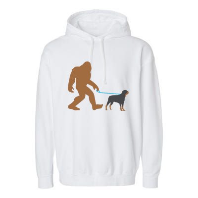 Bigfoot Walking Rottweiler Dog Funny Sasquatch Gift Garment-Dyed Fleece Hoodie