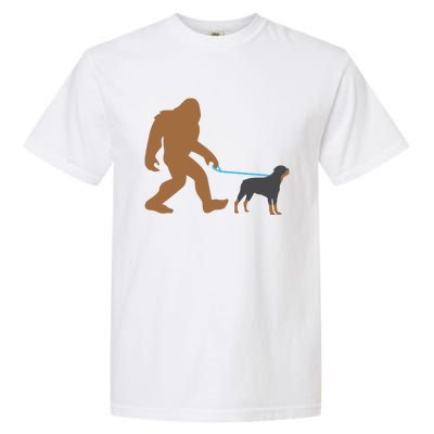 Bigfoot Walking Rottweiler Dog Funny Sasquatch Gift Garment-Dyed Heavyweight T-Shirt