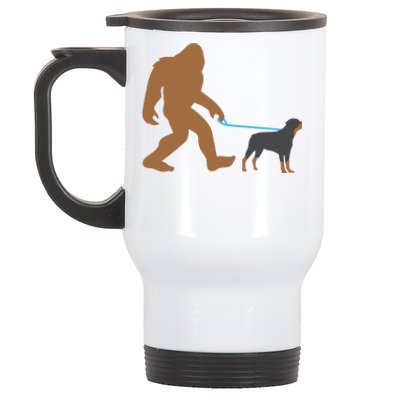 Bigfoot Walking Rottweiler Dog Funny Sasquatch Gift Stainless Steel Travel Mug