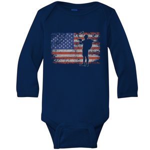 Birds Watch Retro Usa Flag Train Birds 4th Of July Birds Gift Baby Long Sleeve Bodysuit