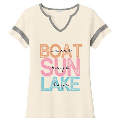 Boat Waves Sun Rays Lake Days Ladies Halftime Notch Neck Tee