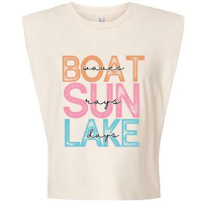 Boat Waves Sun Rays Lake Days Garment-Dyed Women's Muscle Tee