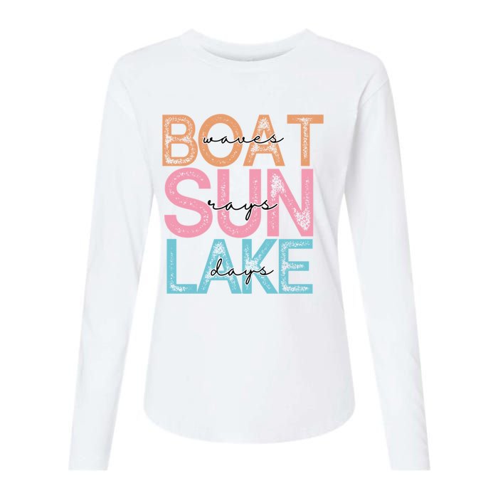 Boat Waves Sun Rays Lake Days Womens Cotton Relaxed Long Sleeve T-Shirt