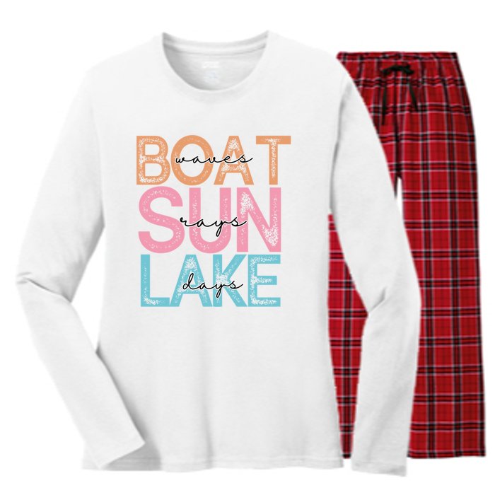 Boat Waves Sun Rays Lake Days Women's Long Sleeve Flannel Pajama Set 